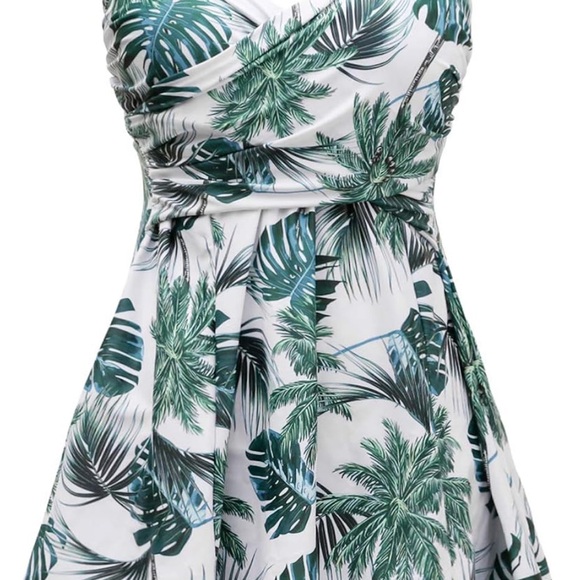 Tropical Leaf Print Halter Swim Dress - Picture 7 of 14